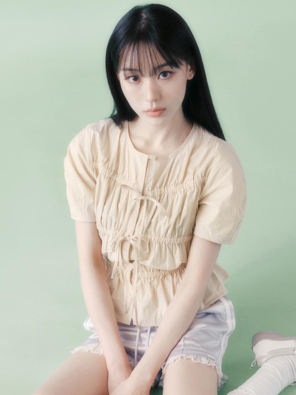 Ribbon Shirring Blouse _2color