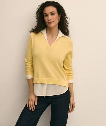 Brooks Brothers Women's Supima Cotton Layered Sweater-Shirt