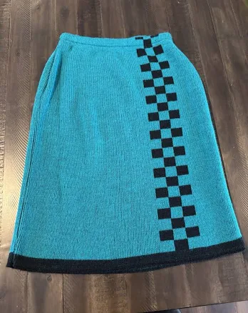 Vintage Pandora Made In Usa Women’s A Line Knit Skirt Checkered Teal