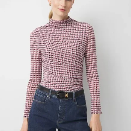 White House Black Market Women's Ruched Mesh Long Sleeve Top