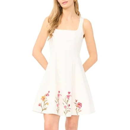 CeCe Women's Embroidery Square Neck Mini Dress
