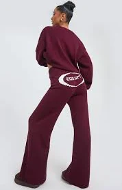 High Waist Wide Leg Trouser In Burgundy Knit