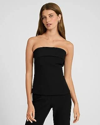 Express Women's Studio Stretch Twill Fold Over Strapless Tailored Top