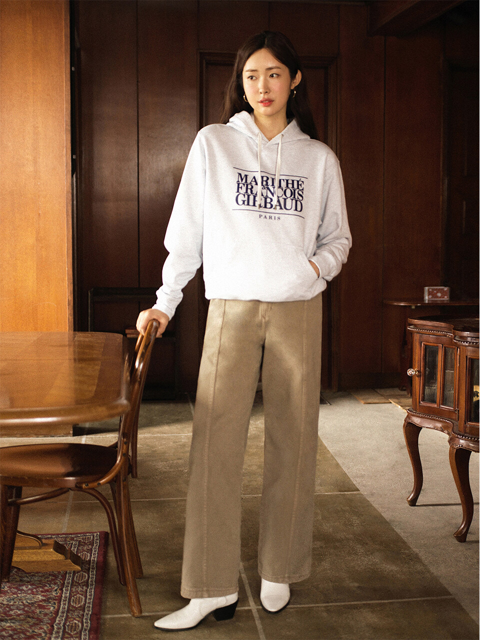 Marithe Color Straight Denim Pants (khaki beige)