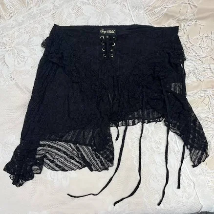 Raga Malak Black Lace Asymmetrical Mini Skirt - Size M
