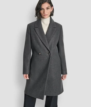 DKNY Women's Double-Breasted Notch Collar Coat