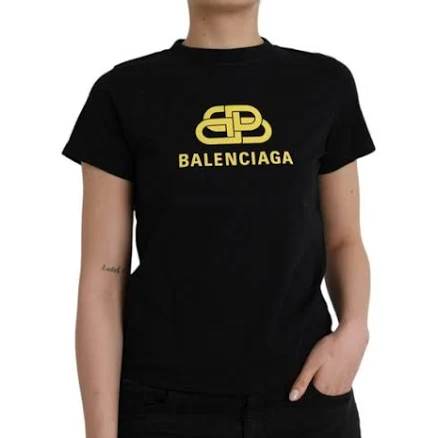 Balenciaga Black Cotton Logo Print Crew Neck Short Sleeves T-shirt