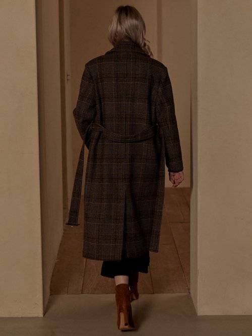 Check Double Breasted Long Coat