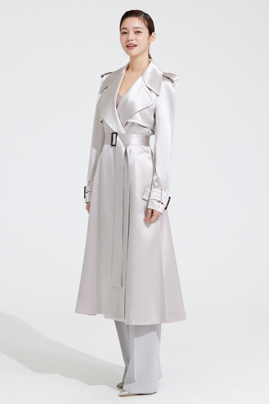 Silk Satin Flare Trench Coat