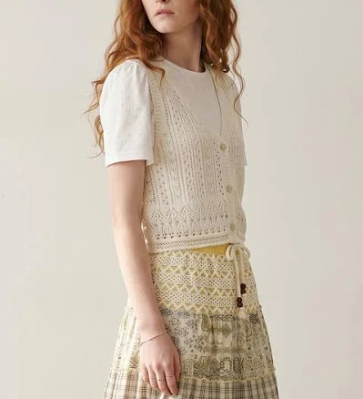 "Thursday Island Lace Patch Knit Vest_T254AVT343W" by W Concept