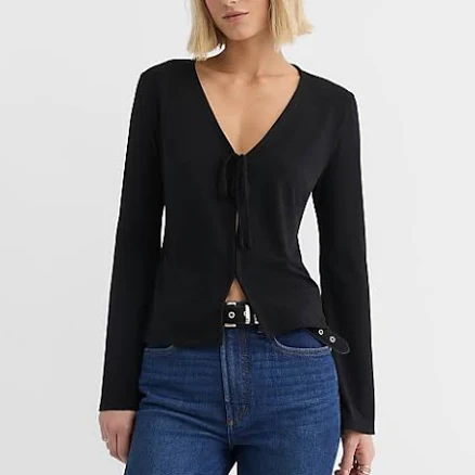 Loft Women's Crepe Jersey Tie Front Top