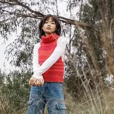 Wool Sleeveless Ombre Vest Red