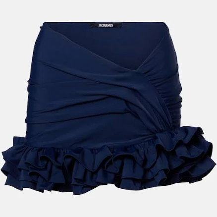 Jacquemus, Playa ruffled jersey miniskirt, Women, Blue, US 0, Skirts, Materialmix