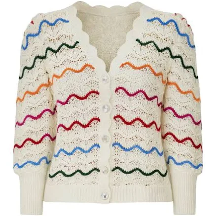 Farm Rio scallop-edge pointelle-knit cardigan