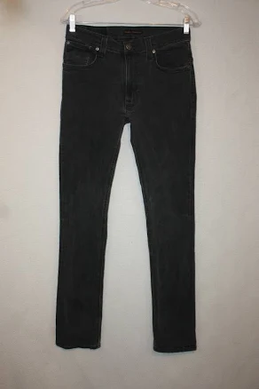 Nudie Thin Finn Mens 29x31 Organic Black Ring Denim Slim Leg Jeans
