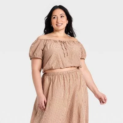 A New Day Women's Floral Short Puff Sleeve Tie Top