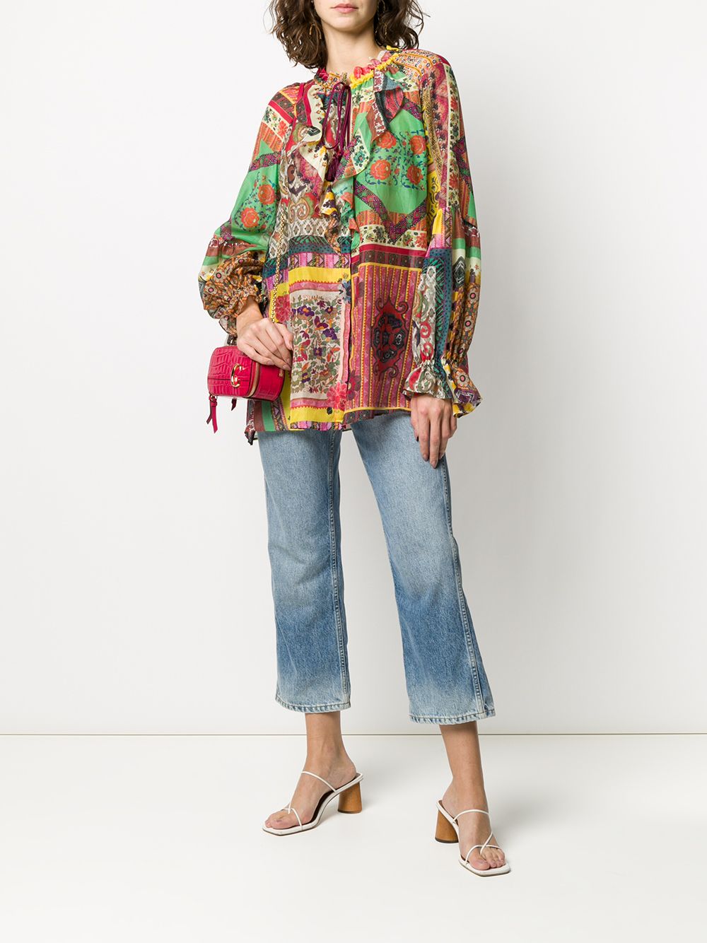 Patchwork Print Gauze Shirt