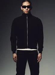 Waffle Zip Up Track Jacket - Black
