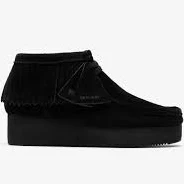 Wallabee Wedge Fringe Black Suede | Clarks on Sale