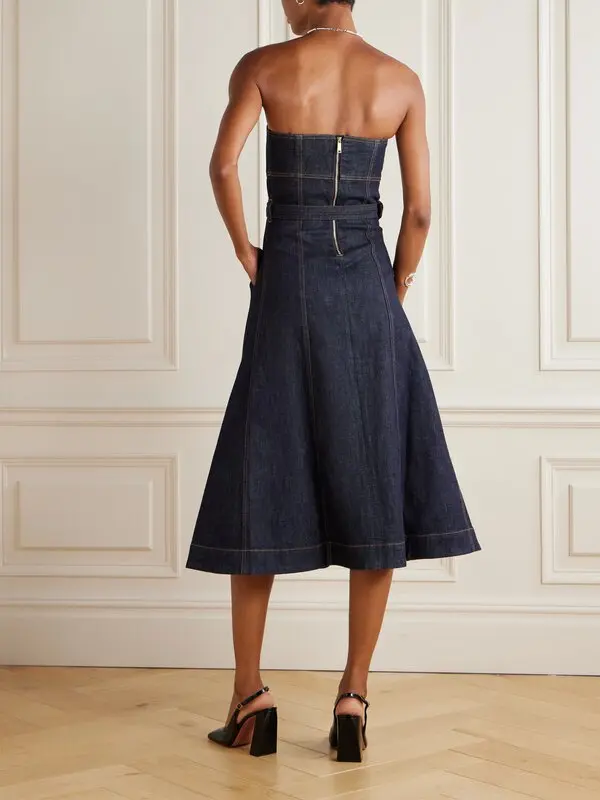 Strapless Belted Midi Dress