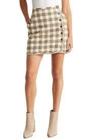 Gingham Check Quilted Flannel Miniskirt