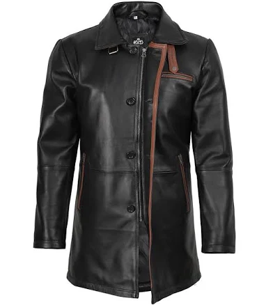 Decrum Men's Genuine Leather Belted Car Coat