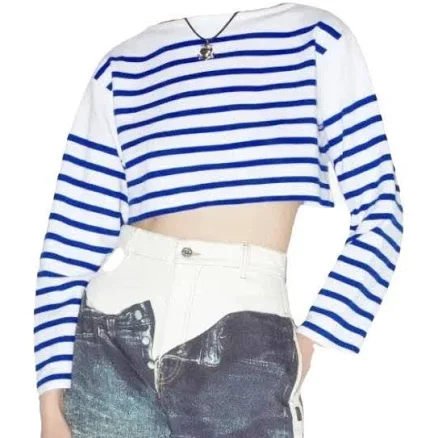 Jean Paul Gaultier Breton Stripe Cropped Cotton Top M International