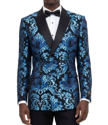 Men's (S) Slim Fit Turquoise Double Breasted Blazer