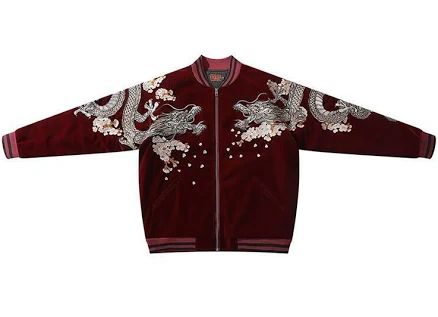 Mens Souvenir Jacket Japanese Pattern Embroidery Sukajan Velvet Dragon