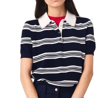 Maje Women's Striped Rhinestone-Trim Knitted Polo