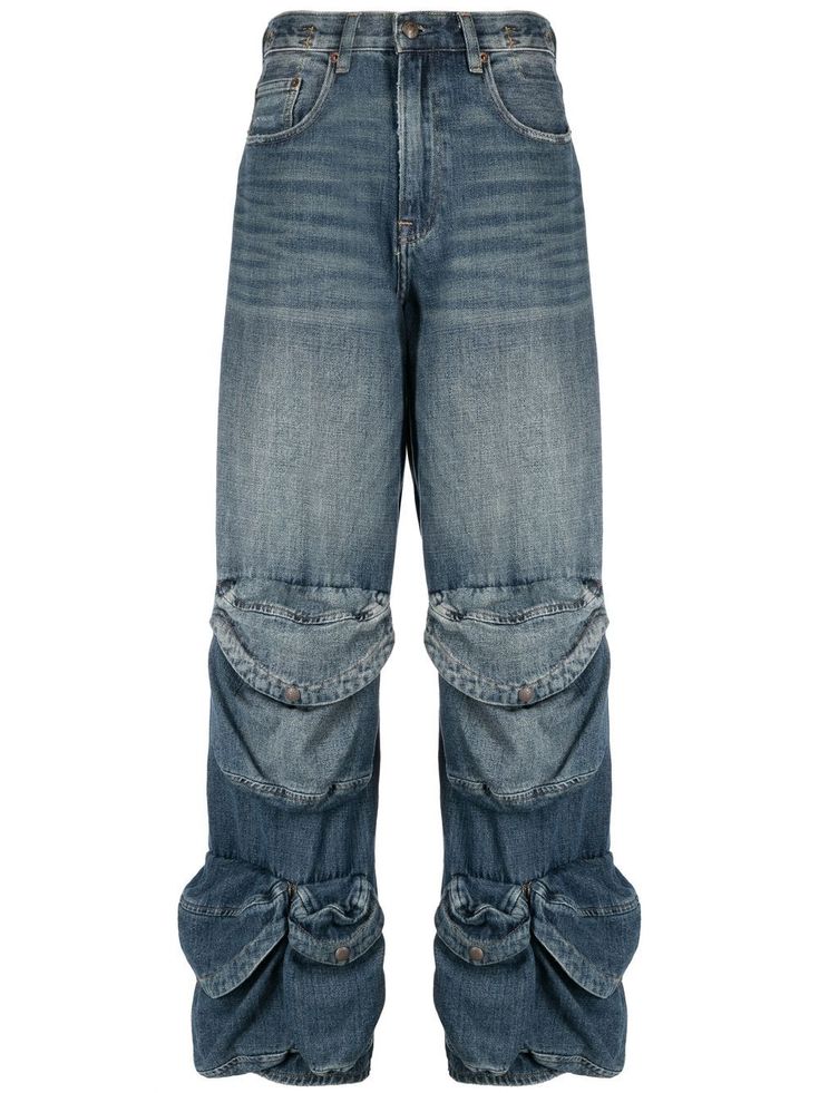 Multiple-pockets Washed Jeans