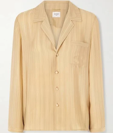 SAINT LAURENT Striped Silk-jacquard Shirt - Women - Beige Tops - XXXS