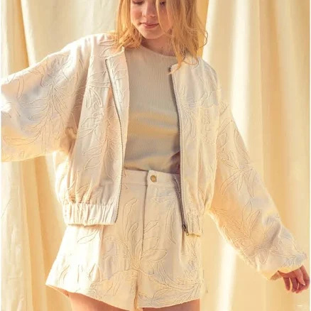 Floral Jacquard Zip Up Jacket