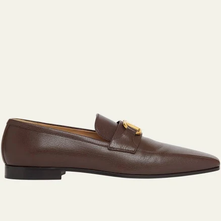 Valentino Garavani Men's Vlogo Signature Leather Loafers, Bark Brown, Men's, 12d / 45eu, Loafers & Slip-Ons