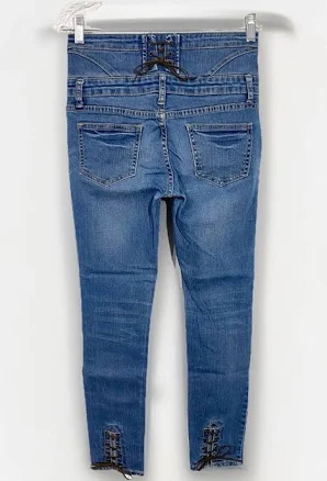 Dsquared2 Italy Leather Lace-up Waist Ankle Jeans High Waist Skinny 30