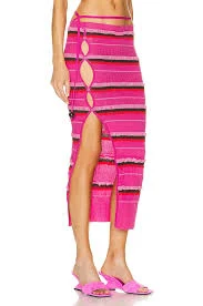 JACQUEMUS La Jupe Maile Pink Cut Out Sides Striped Ribbed Skirt - UK 14 / XL / Pink