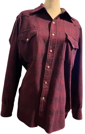 Pendleton Vintage Burgundy Wool Western Shirt Jacket, Snap Front, Men's Medium