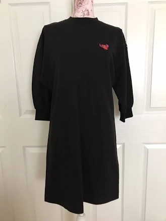 Lucky Chouette Logo Black Pullover Casual Sweatshirt Dress 38 Medium