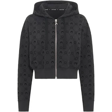 Marine Serre - moonogram-pattern zip-up hoodie - women - Fabric - XL - Black