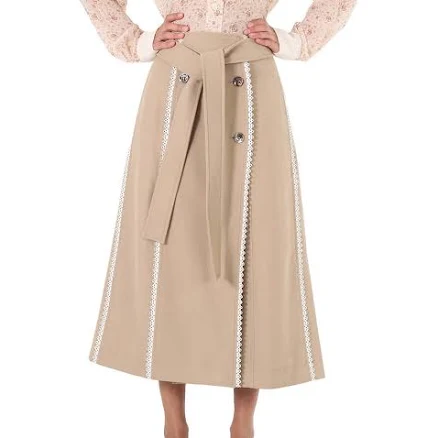 Chloe Ladies Scallop-Trim Belted Trench Skirt