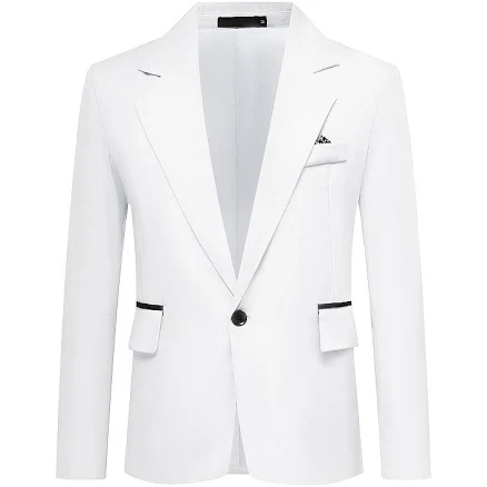 Men's Slim-Fit Single-Button Blazer - Casual Business Sport Coat for Everyday Versatility, Size: 2XL, White