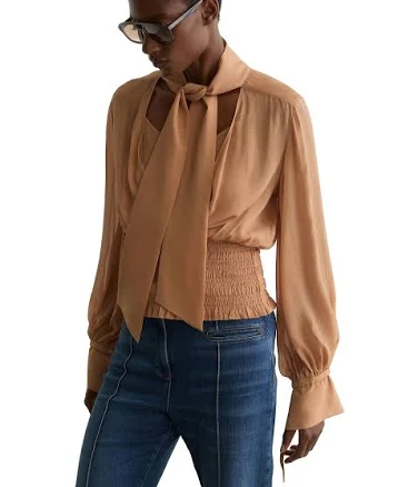 Reiss Women's Phoebe Tie-Neck Shirred Blouse