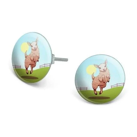 Lamb on Field Novelty Silver Plated Stud Earrings