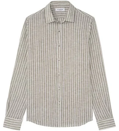 TENNIS Kaki Men's stripes Linen Shirt
