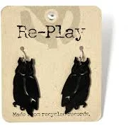 Owl Earrings Made from Recycled Records
