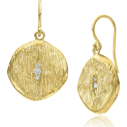 14K Gold Over Sterling Silver CZ Coin Drop Earrings