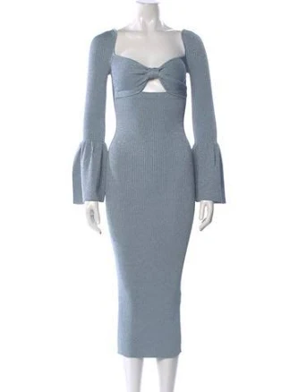 Self-Portrait Light Blue Lurex Knit Midi Dress Long Dress in Blue/Metallic, Women's S