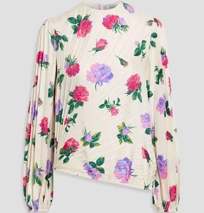 VALENTINO GARAVANI Pleated floral-print silk-twill blouse - Women - Ivory Tops - IT 40