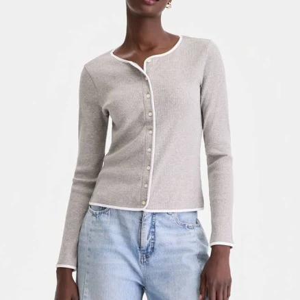 On 34th Women's Contrast-Trim Ribbed Cardigan Top