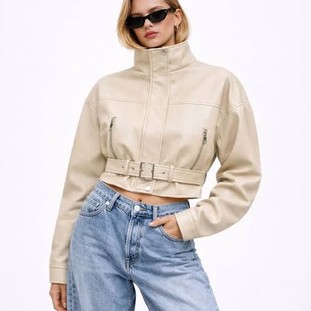 Forever 21 Women's Faux Leather Belted Cropped Jacket